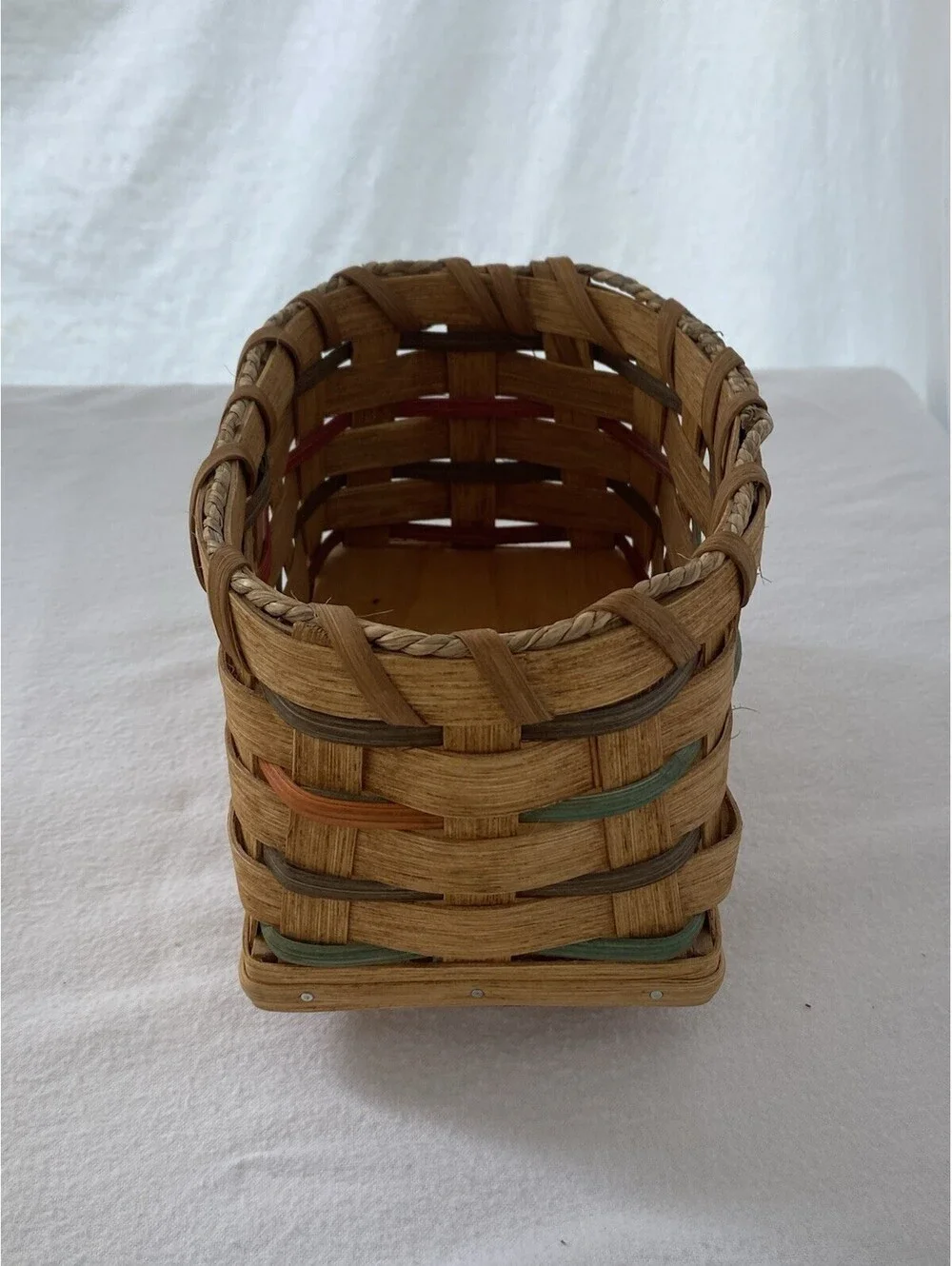 Handmade Woven Basket Small Rectangle Wood Bottom Table Remote Storage Decor